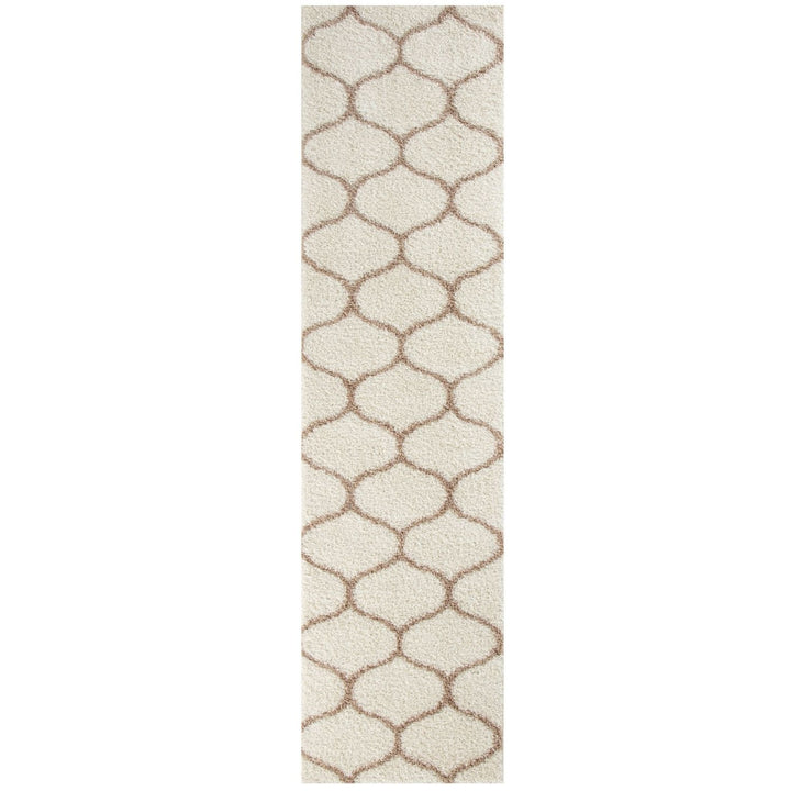 Trellis Design Thick Shaggy Area Rugs Ivory Beige