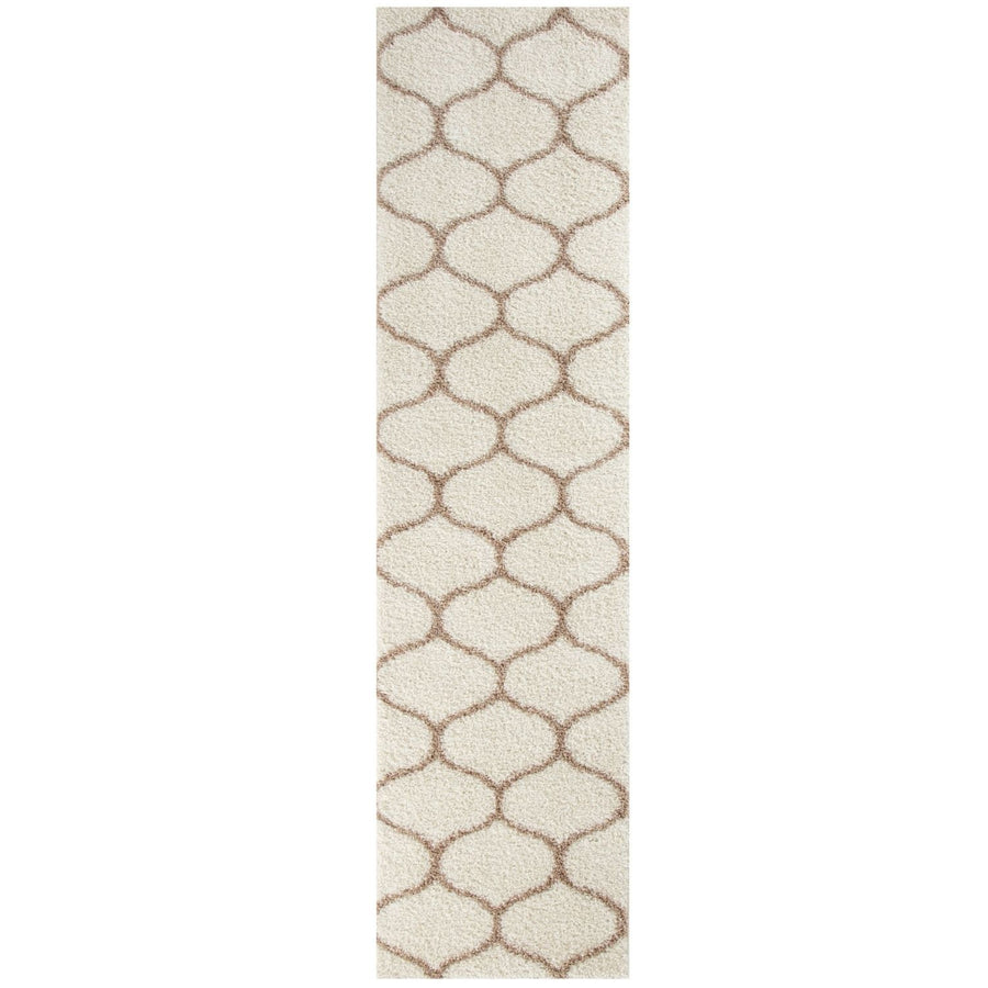 Trellis Design Thick Shaggy Area Rugs Ivory Beige