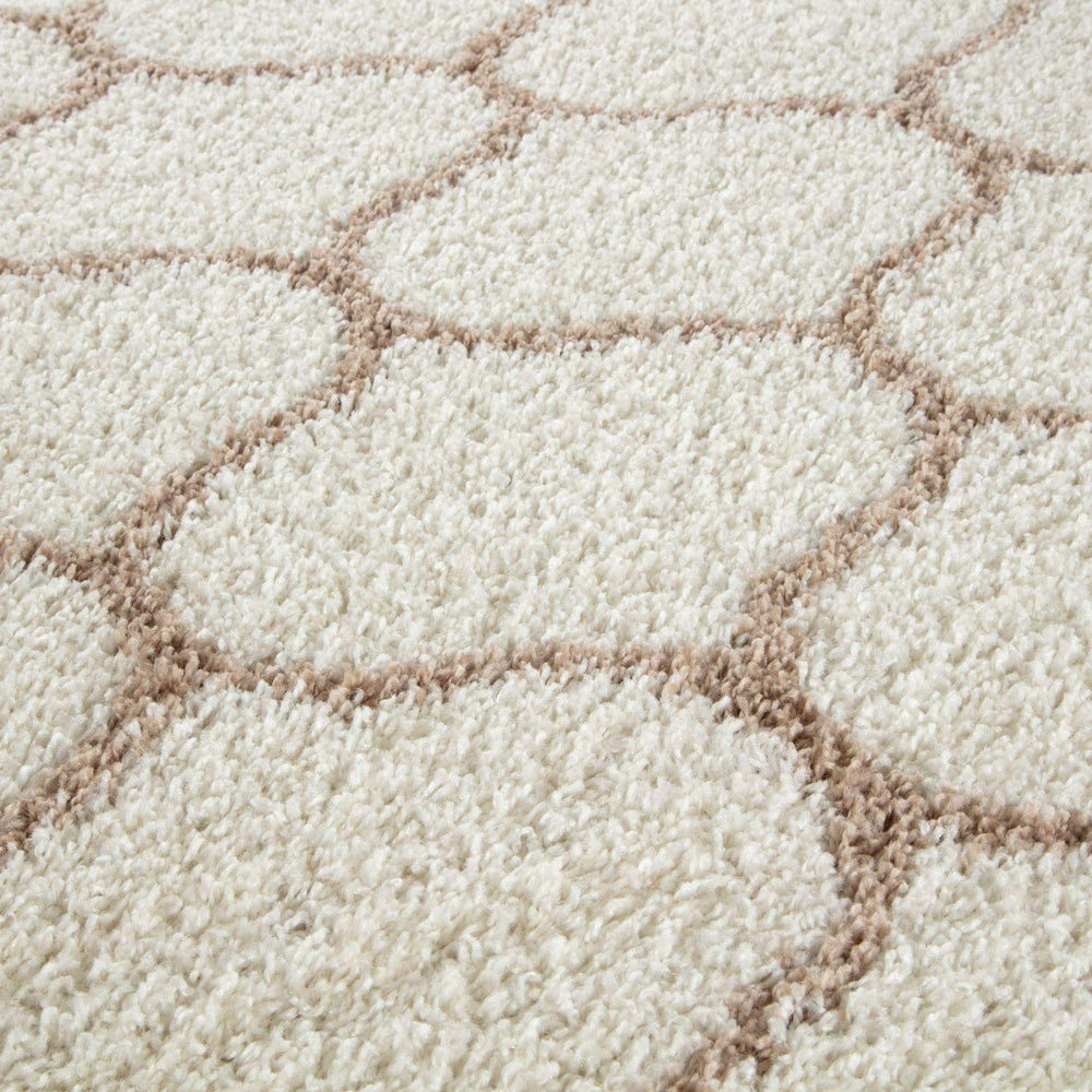 Trellis Design Thick Shaggy Area Rugs Ivory Beige