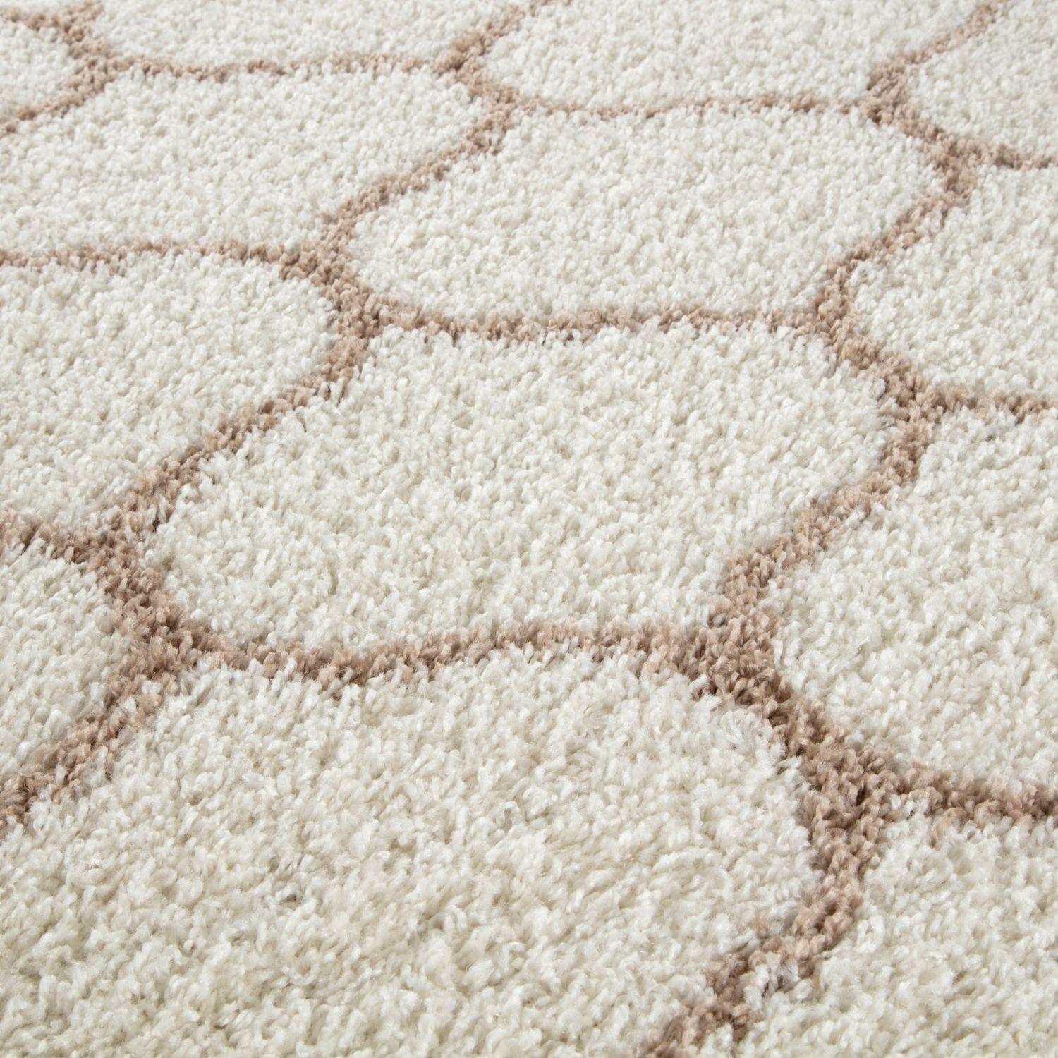 Trellis Design Thick Shaggy Area Rugs Ivory Beige