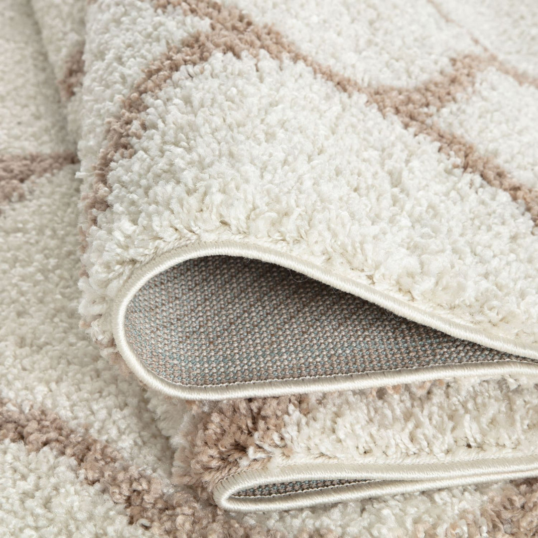 Trellis Design Thick Shaggy Area Rugs Ivory Beige