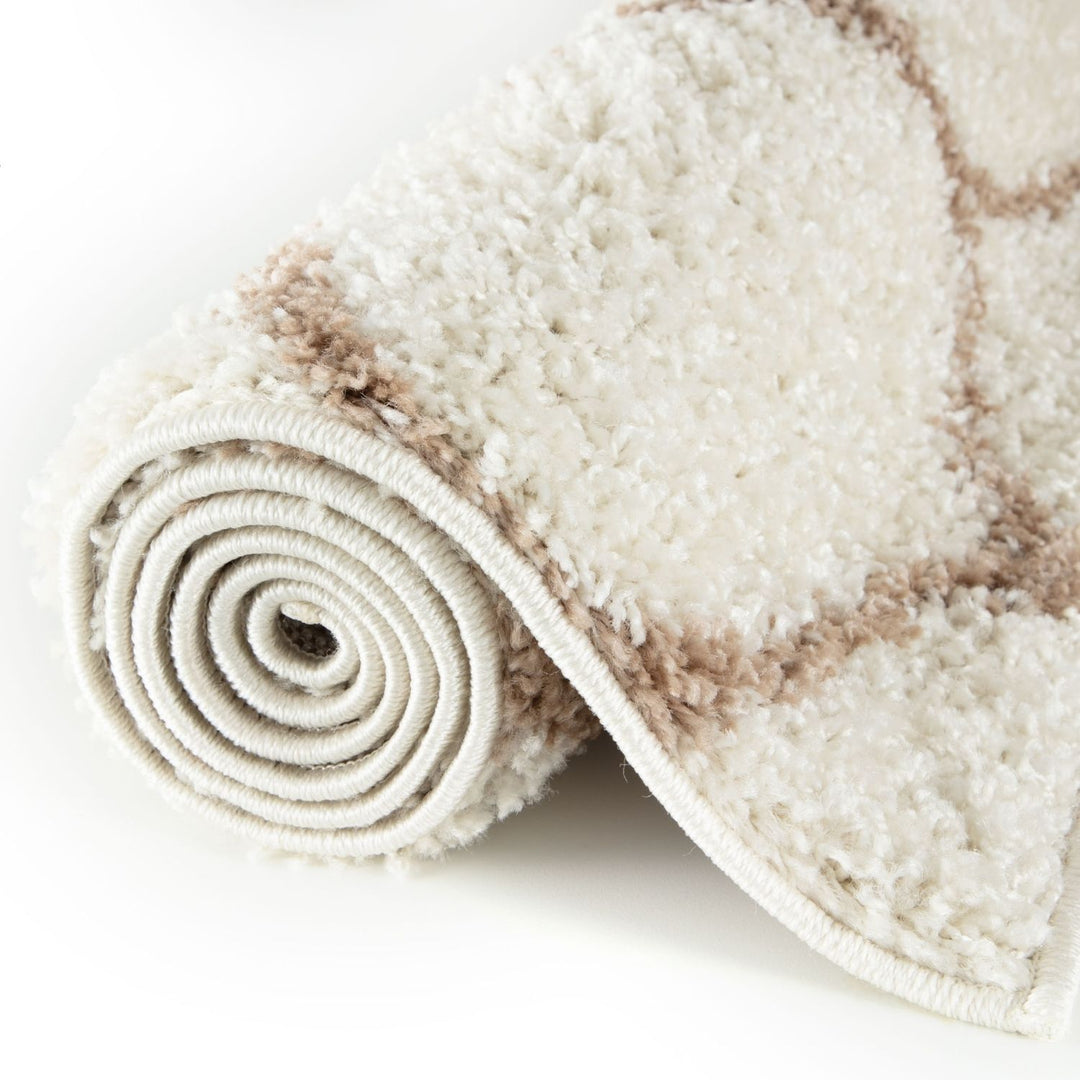 Trellis Design Thick Shaggy Area Rugs Ivory Beige
