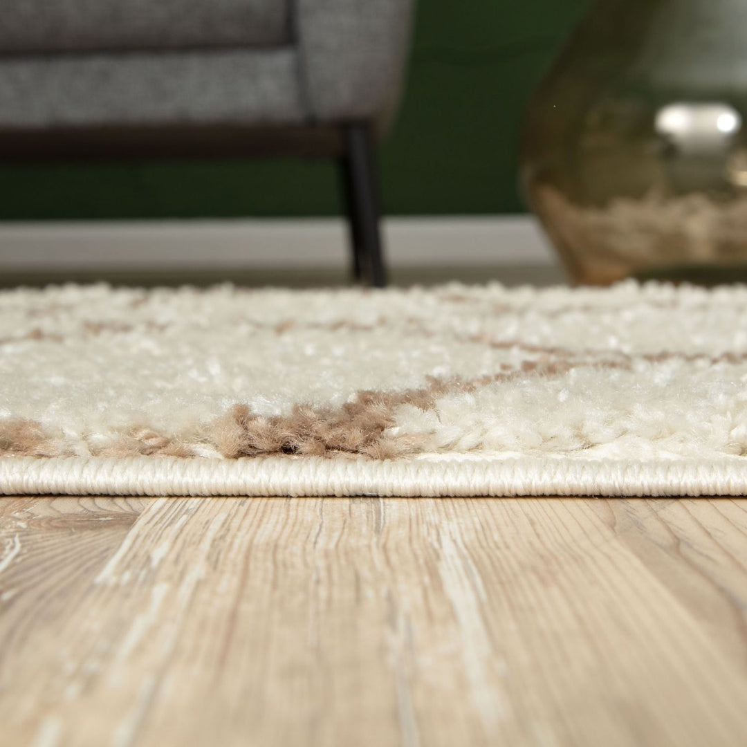 Trellis Design Thick Shaggy Area Rugs Ivory Beige