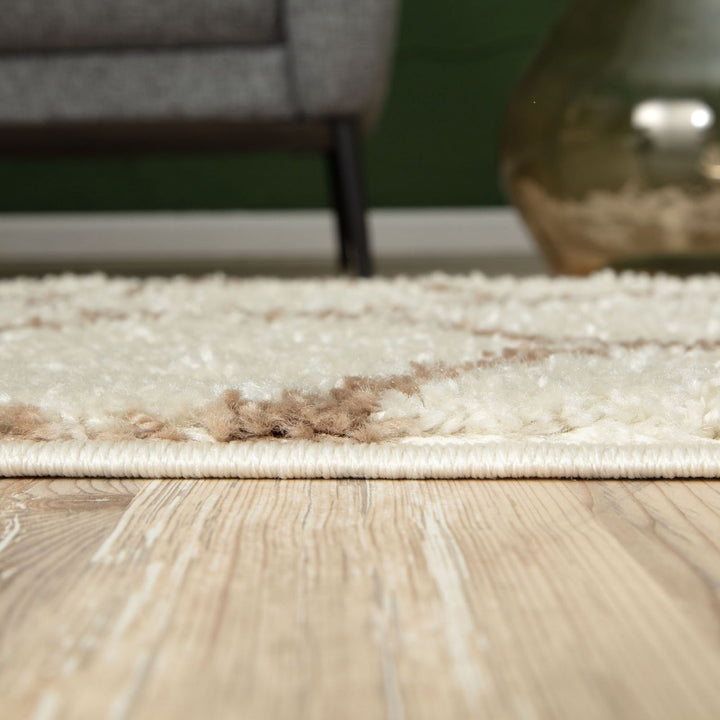 Trellis Design Thick Shaggy Area Rugs Ivory Beige
