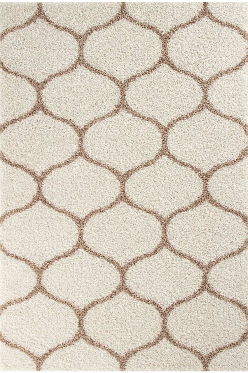 Trellis Design Thick Shaggy Area Rugs Ivory Beige