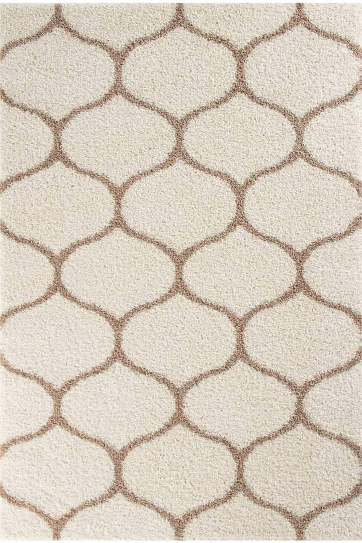 Trellis Design Thick Shaggy Area Rugs Ivory Beige