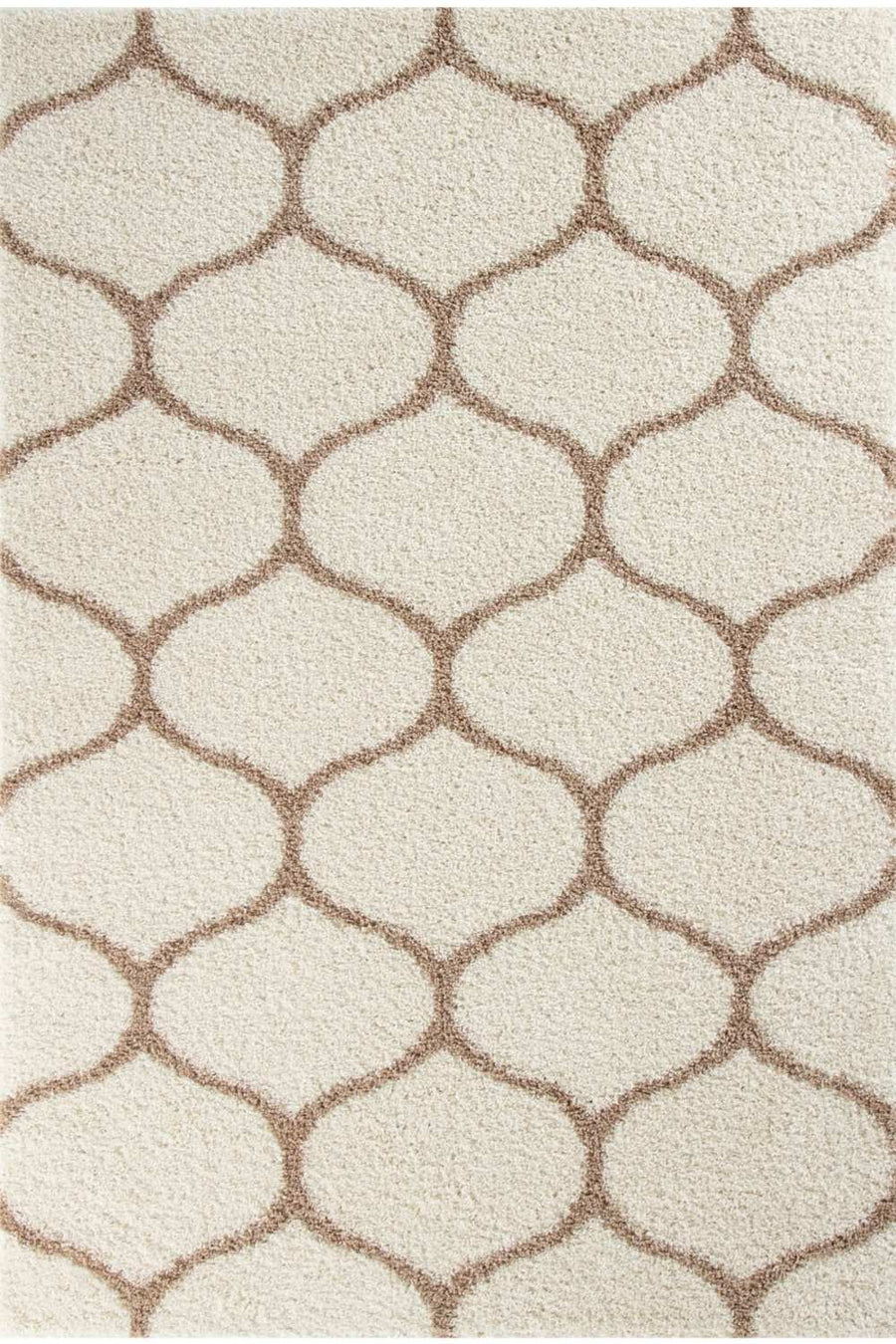 Trellis Design Thick Shaggy Area Rugs Ivory Beige
