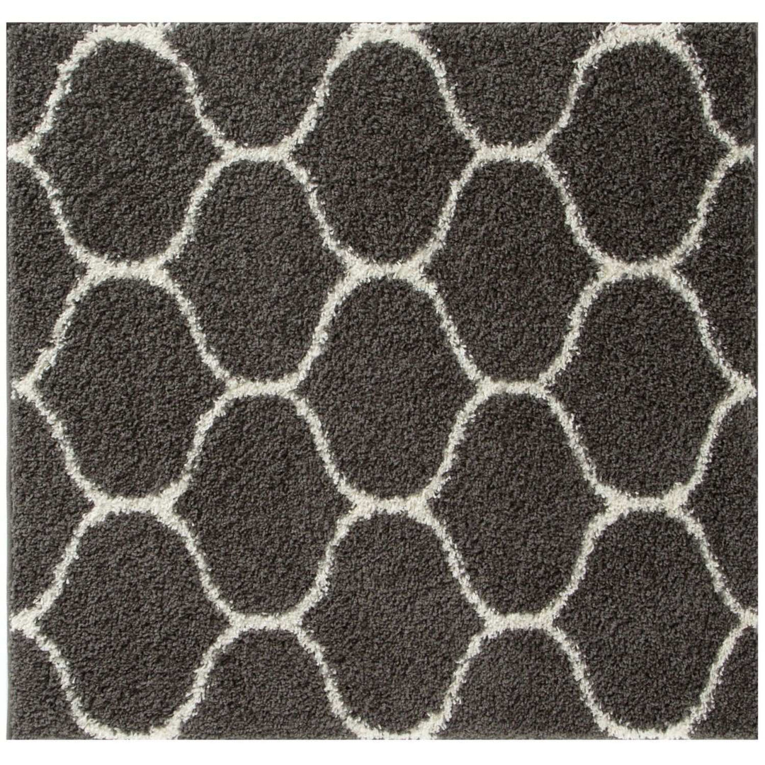 Trellis Design Thick Shaggy Area Rugs Dark Grey