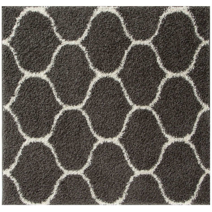 Trellis Design Thick Shaggy Area Rugs Dark Grey