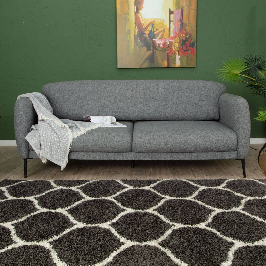 Trellis Design Thick Shaggy Area Rugs Dark Grey