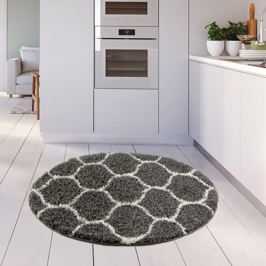 Trellis Design Thick Shaggy Area Rugs Dark Grey
