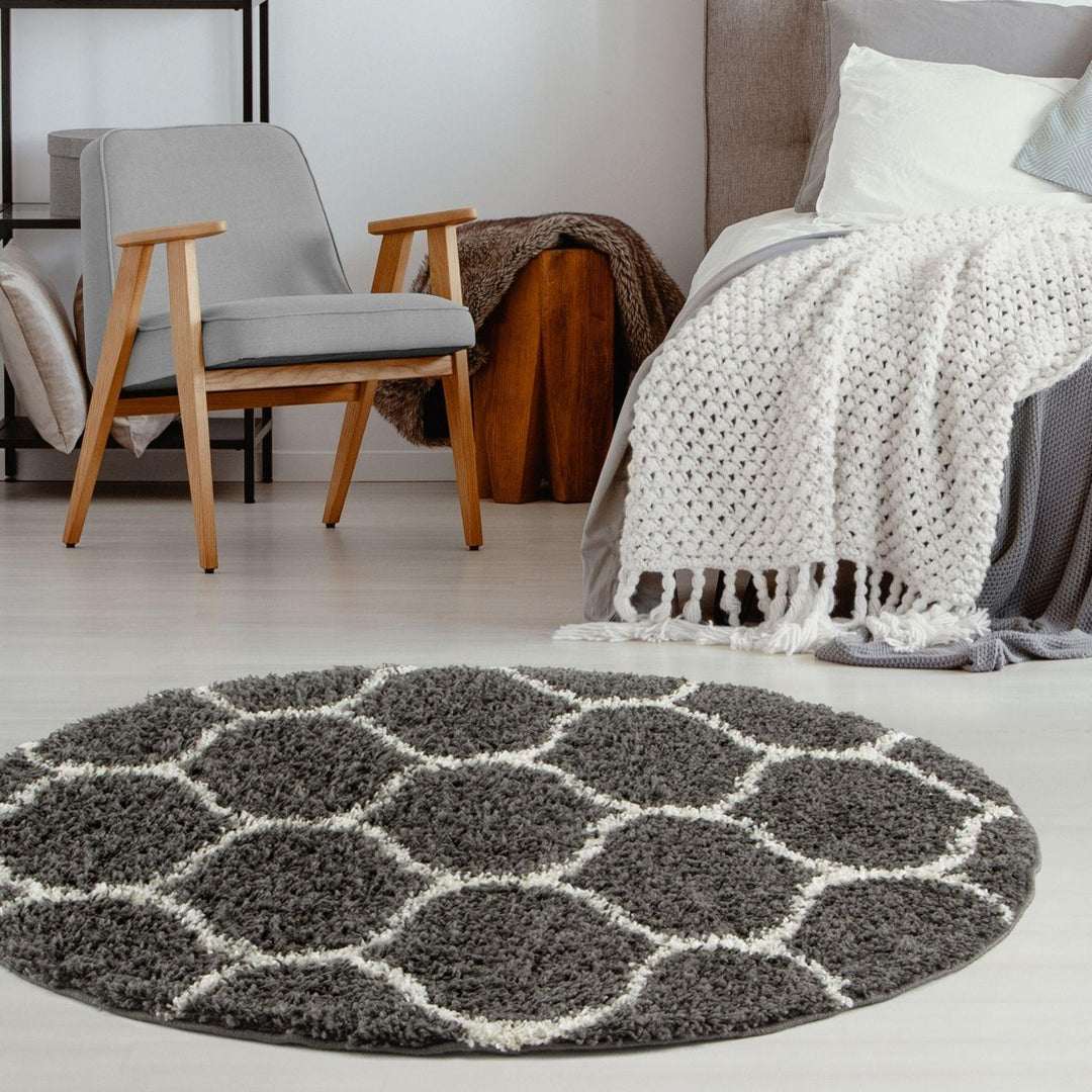 Trellis Design Thick Shaggy Area Rugs Dark Grey