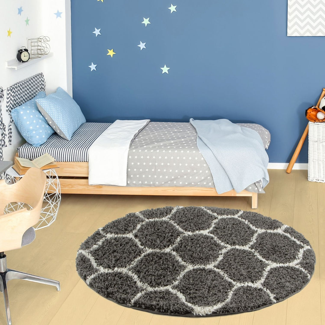 Trellis Design Thick Shaggy Area Rugs Dark Grey