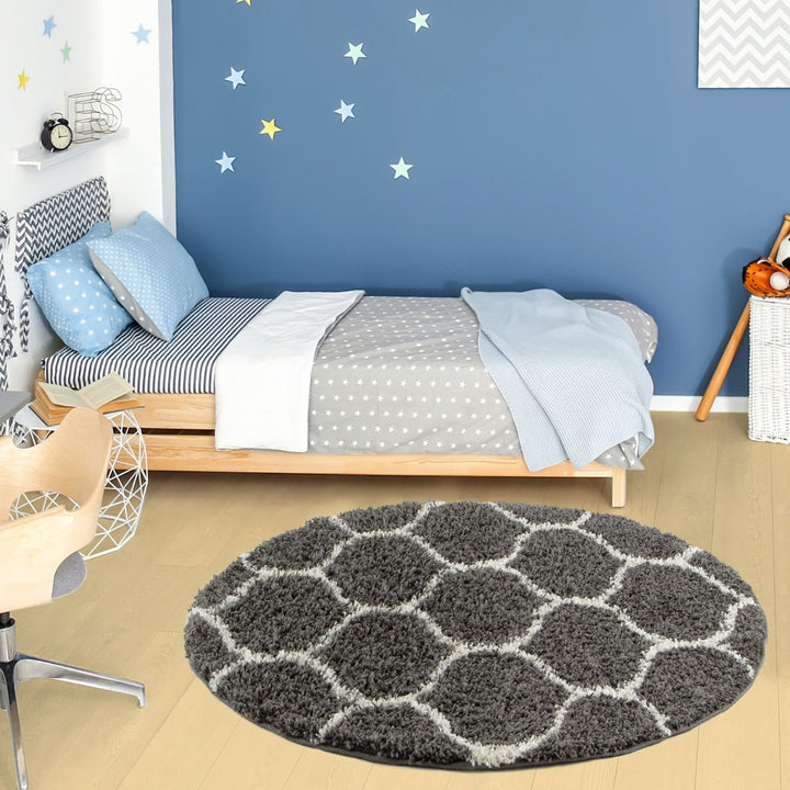 Trellis Design Thick Shaggy Area Rugs Dark Grey
