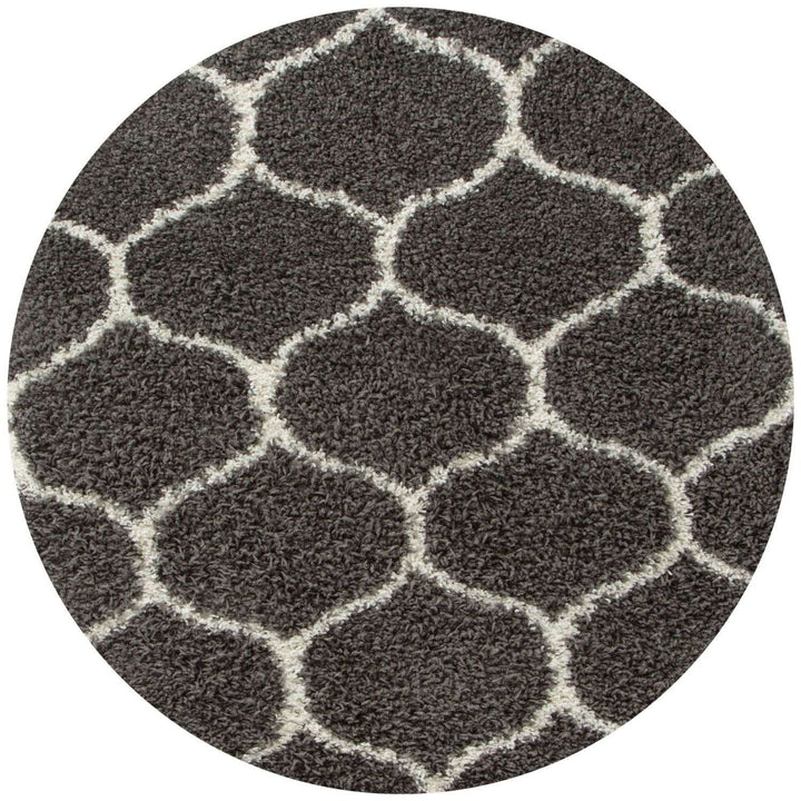 Trellis Design Thick Shaggy Area Rugs Dark Grey