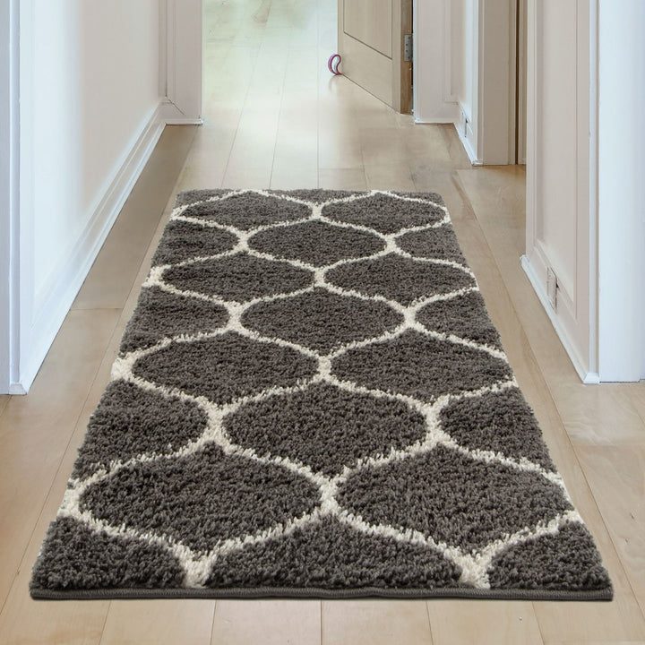 Trellis Design Thick Shaggy Area Rugs Dark Grey
