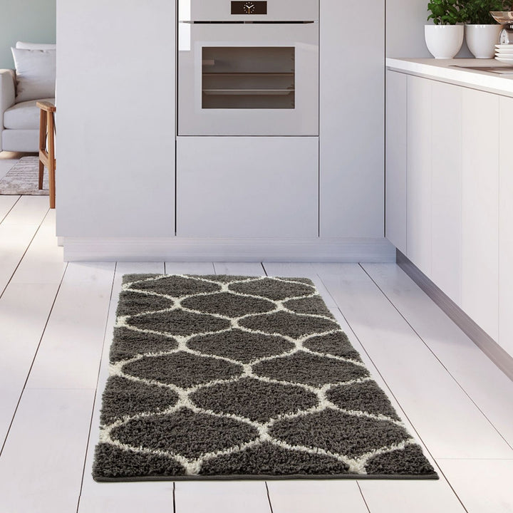 Trellis Design Thick Shaggy Area Rugs Dark Grey