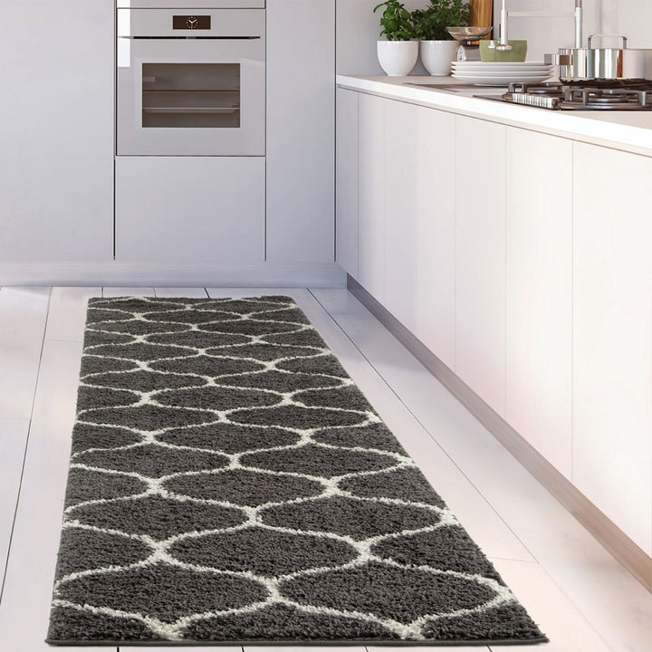 Trellis Design Thick Shaggy Area Rugs Dark Grey