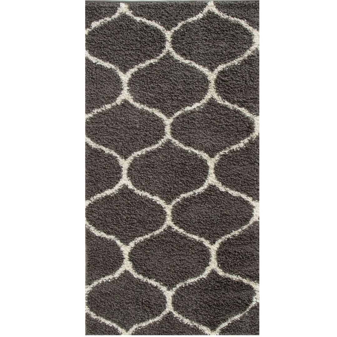 Trellis Design Thick Shaggy Area Rugs Dark Grey