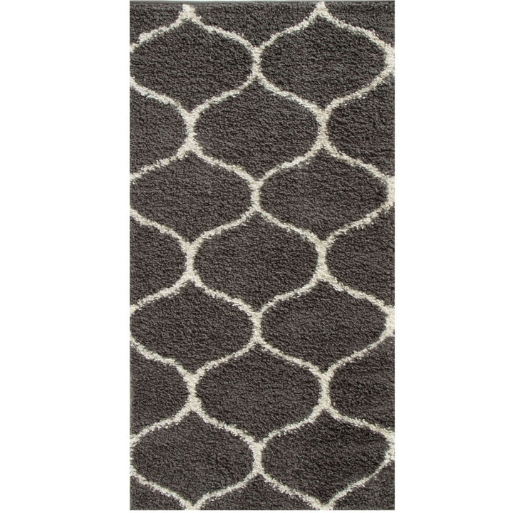 Trellis Design Thick Shaggy Area Rugs Dark Grey