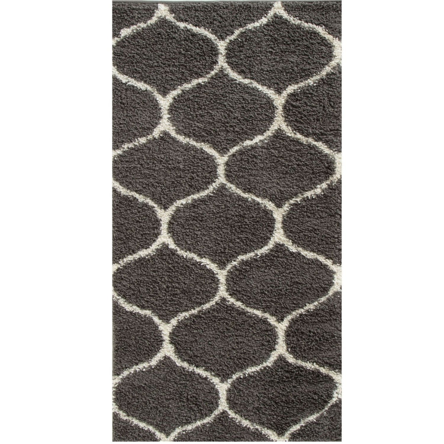 Trellis Design Thick Shaggy Area Rugs Dark Grey