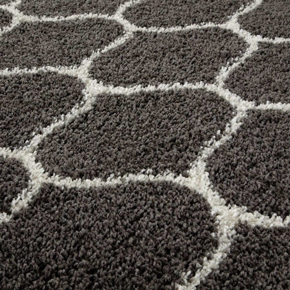 Trellis Design Thick Shaggy Area Rugs Dark Grey