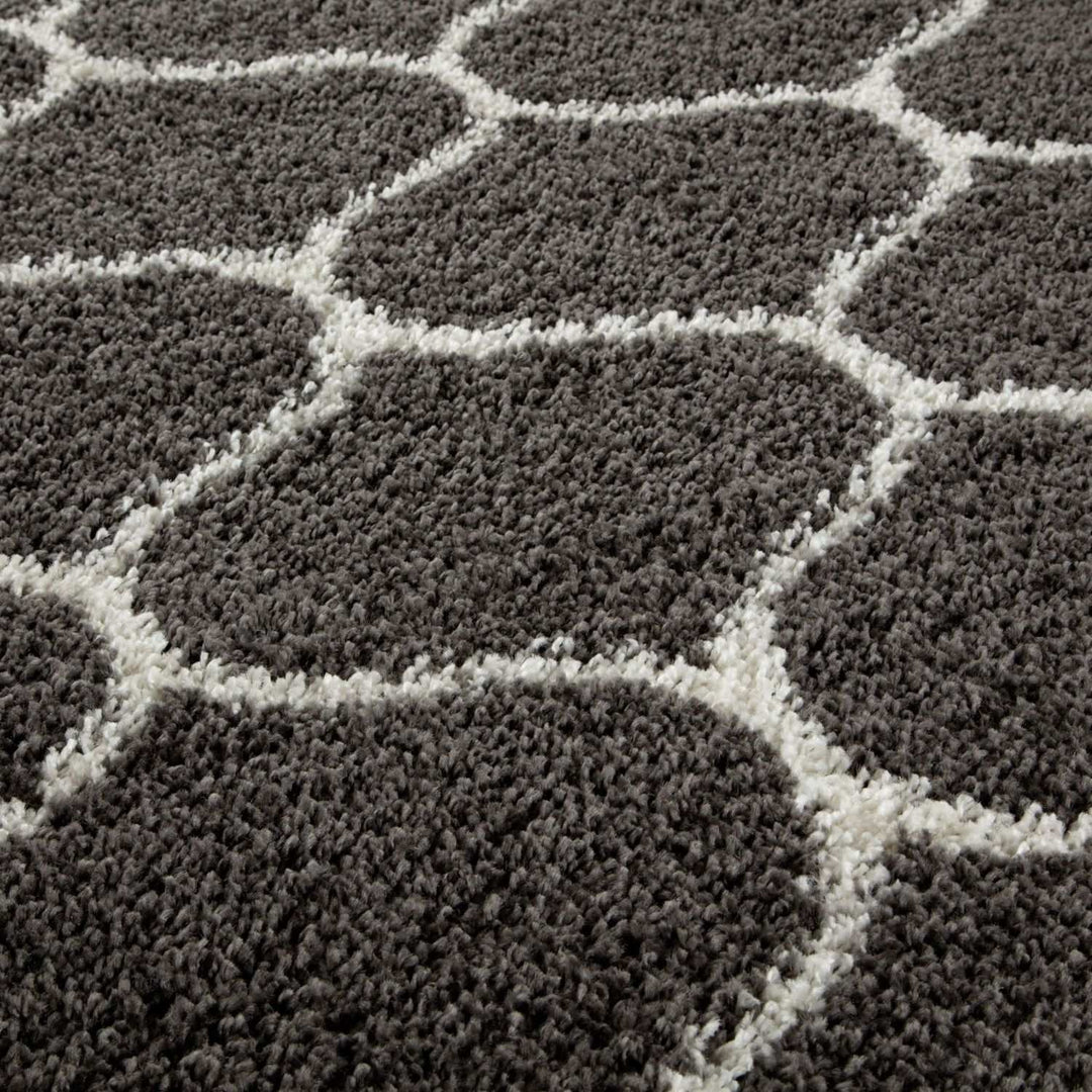 Trellis Design Thick Shaggy Area Rugs Dark Grey