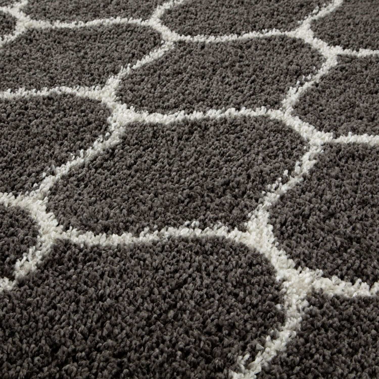 Trellis Design Thick Shaggy Area Rugs Dark Grey