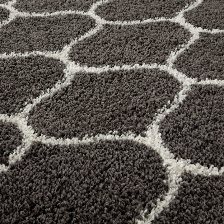 Trellis Design Thick Shaggy Area Rugs Dark Grey