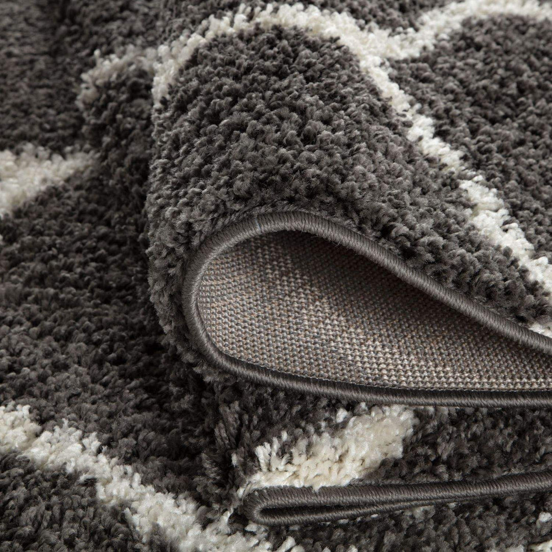 Trellis Design Thick Shaggy Area Rugs Dark Grey