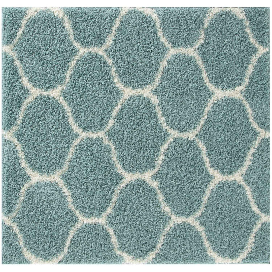 Trellis Design Thick Shaggy Area Rugs Duck Egg Blue