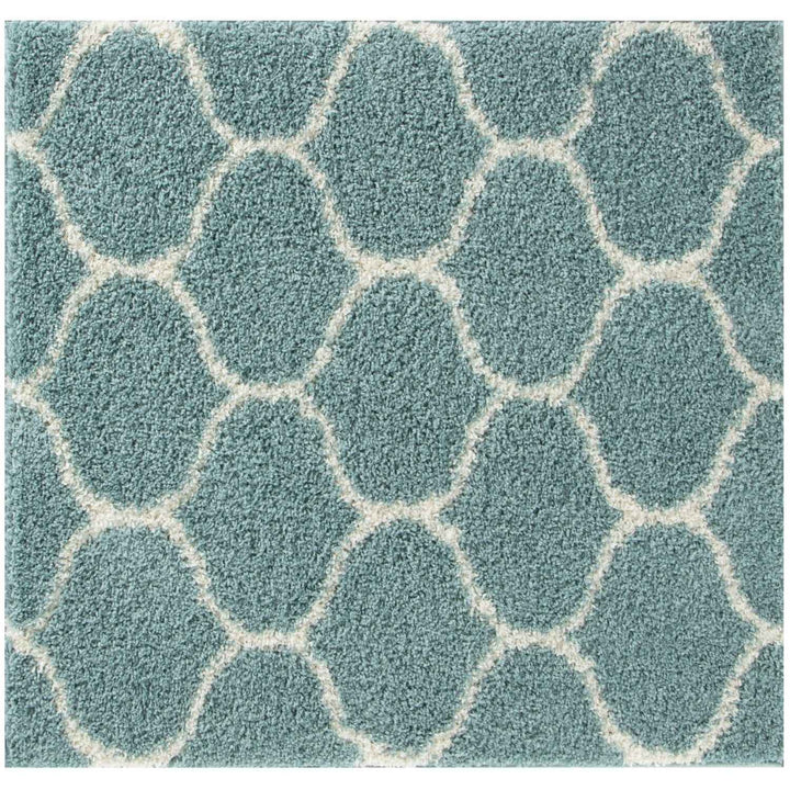 Trellis Design Thick Shaggy Area Rugs Duck Egg Blue