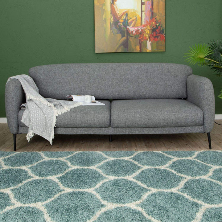 Trellis Design Thick Shaggy Area Rugs Duck Egg Blue