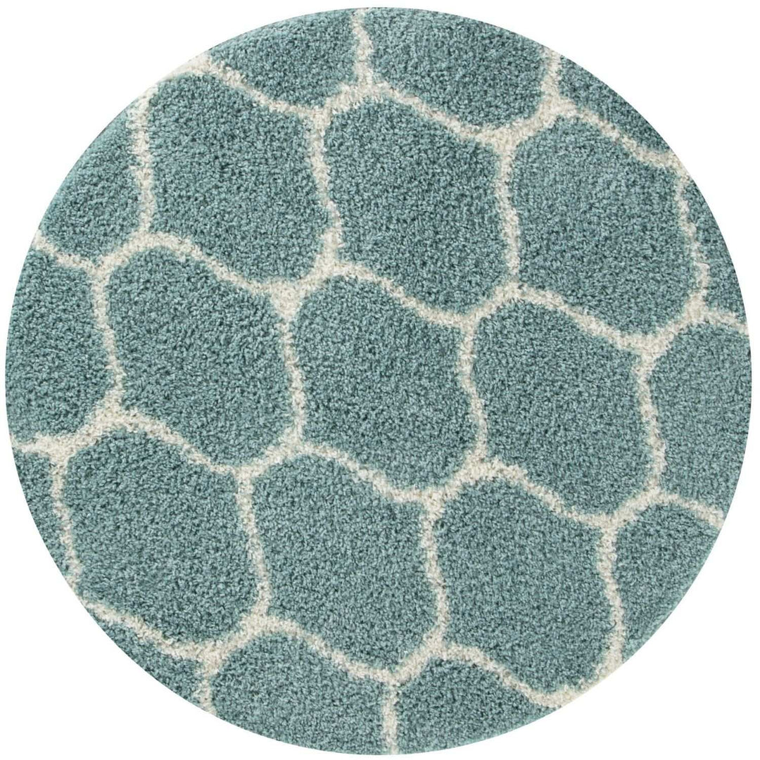 Trellis Design Thick Shaggy Area Rugs Duck Egg Blue