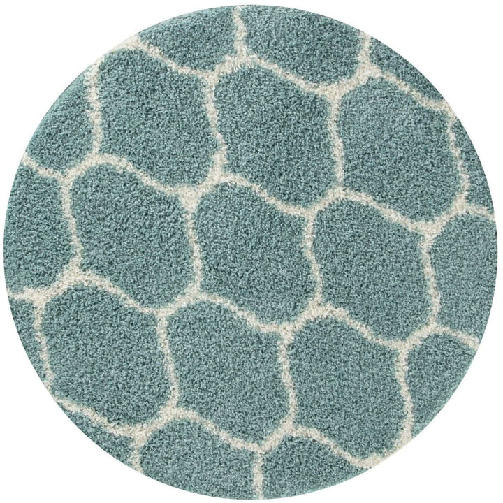 Trellis Design Thick Shaggy Area Rugs Duck Egg Blue