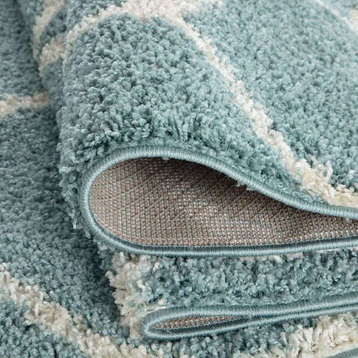 Trellis Design Thick Shaggy Area Rugs Duck Egg Blue