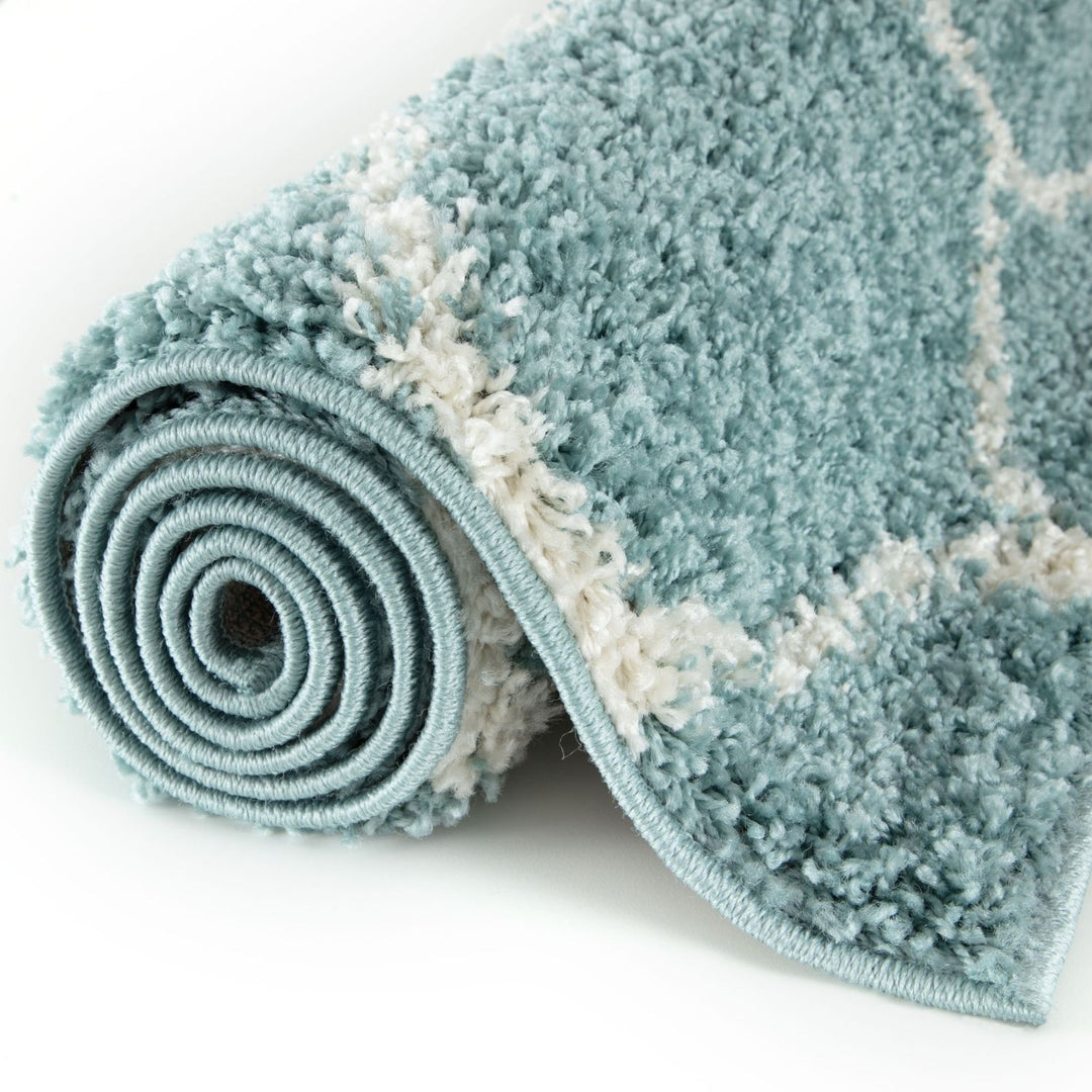 Trellis Design Thick Shaggy Area Rugs Duck Egg Blue