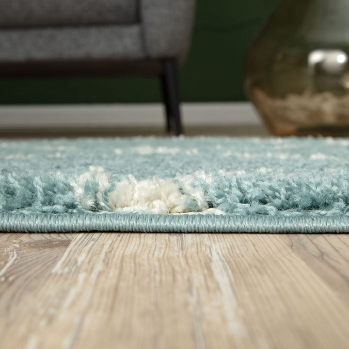Trellis Design Thick Shaggy Area Rugs Duck Egg Blue