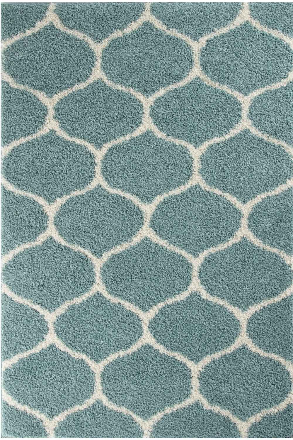 Trellis Design Thick Shaggy Area Rugs Duck Egg Blue