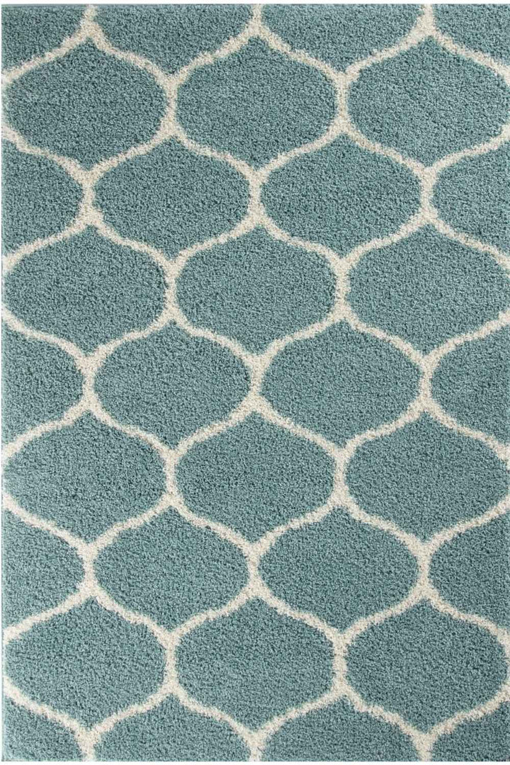 Trellis Design Thick Shaggy Area Rugs Duck Egg Blue