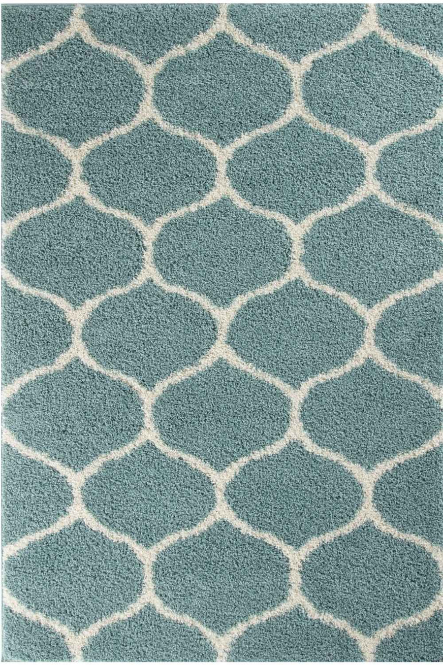 Trellis Design Thick Shaggy Area Rugs Duck Egg Blue