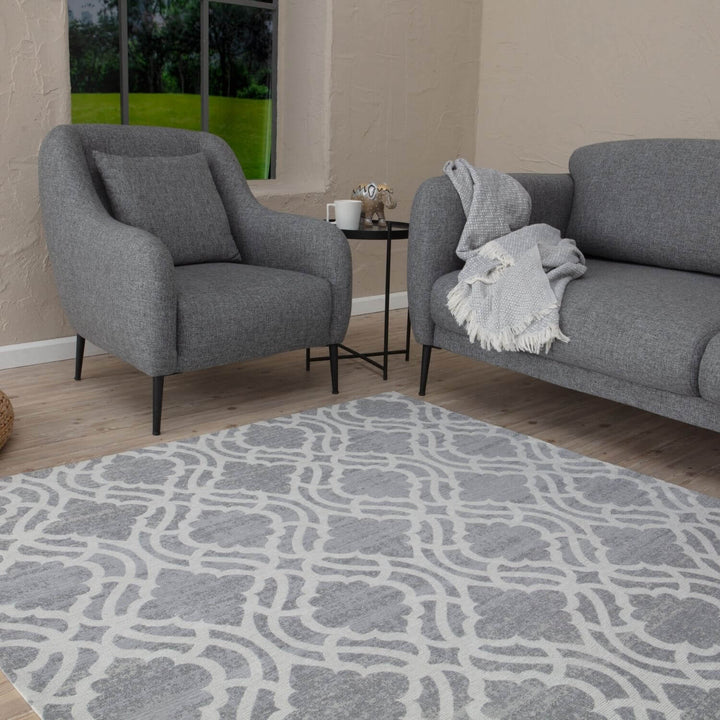 Machine Washable Flatweave Moroccan Rug Grey