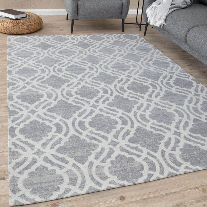 Machine Washable Flatweave Moroccan Rug Grey