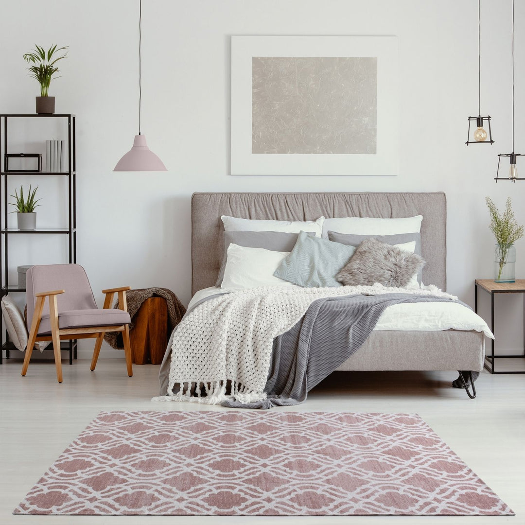 Machine Washable Flatweave Moroccan Rug Pink
