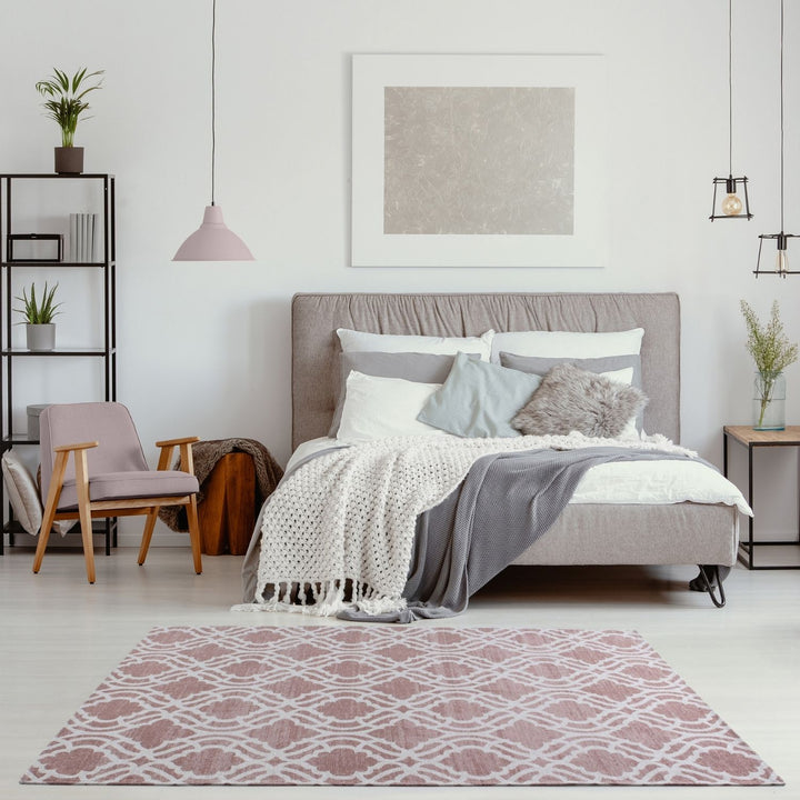 Machine Washable Flatweave Moroccan Rug Pink