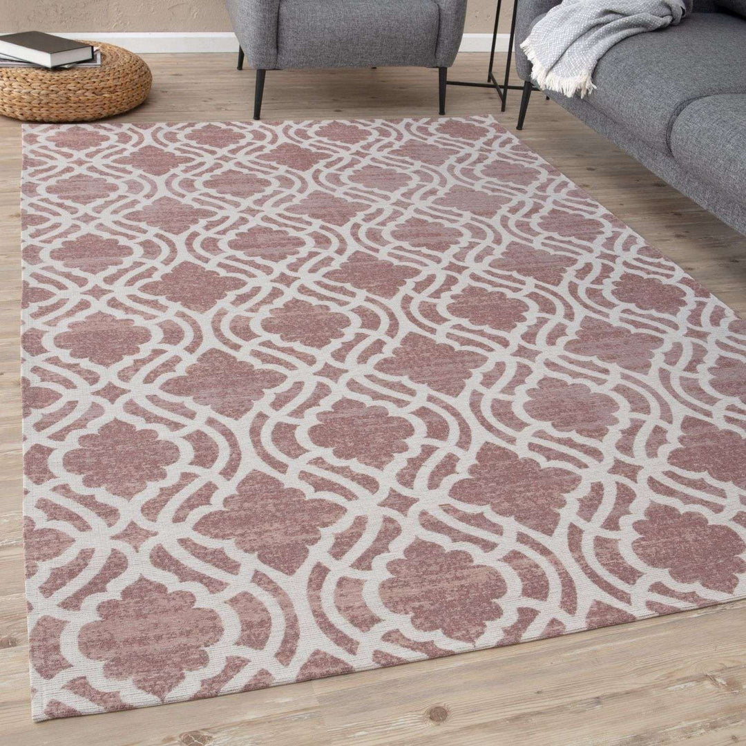 Machine Washable Flatweave Moroccan Rug Pink