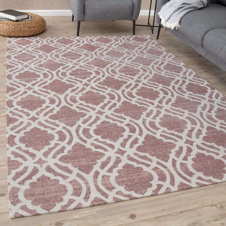 Machine Washable Flatweave Moroccan Rug Pink