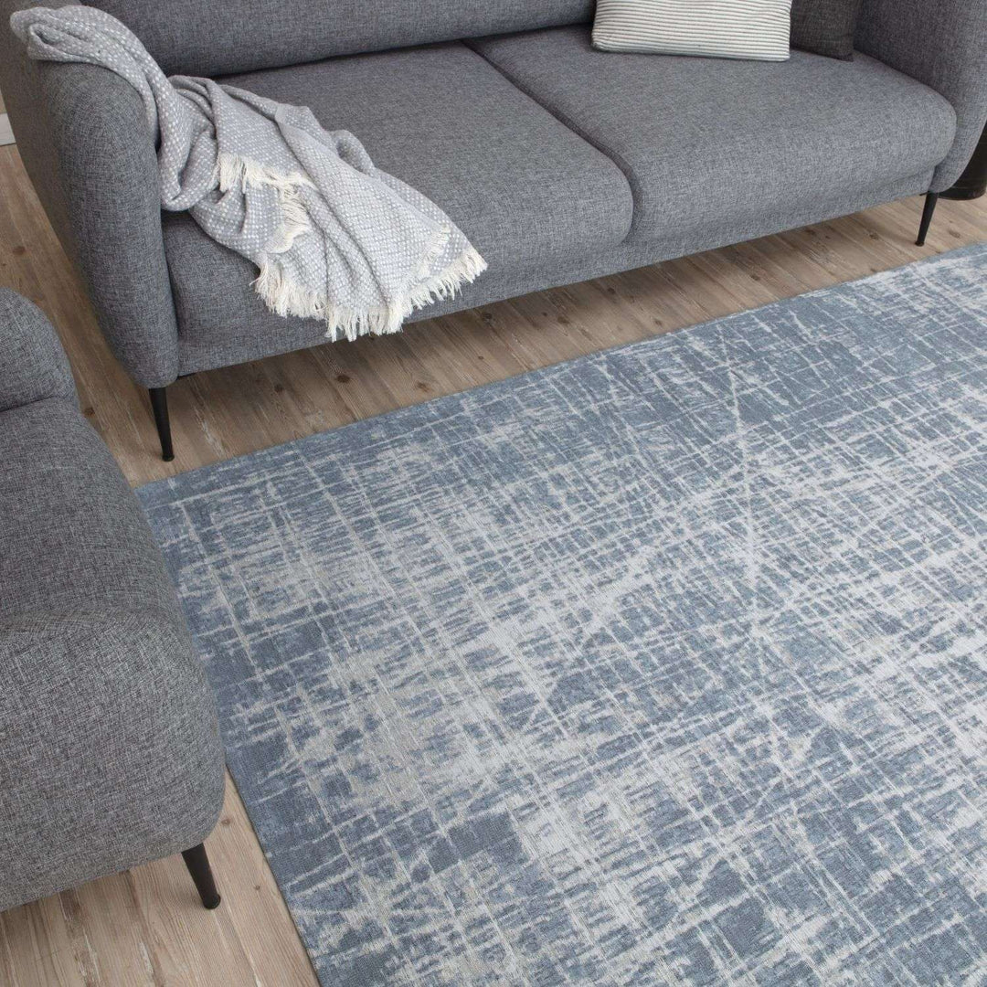 Machine Washable Flatweave Rug Striped Blue