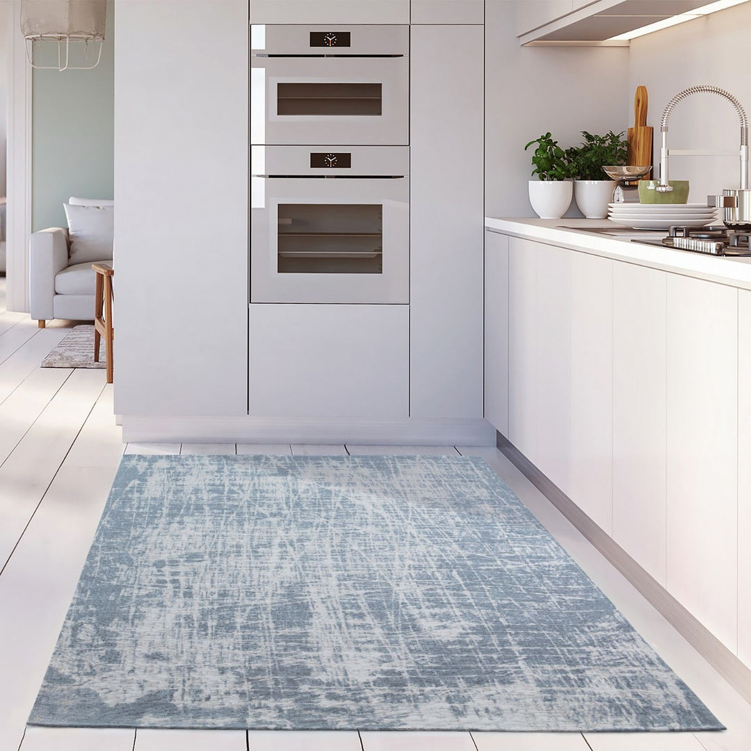 Machine Washable Flatweave Rug Striped Blue
