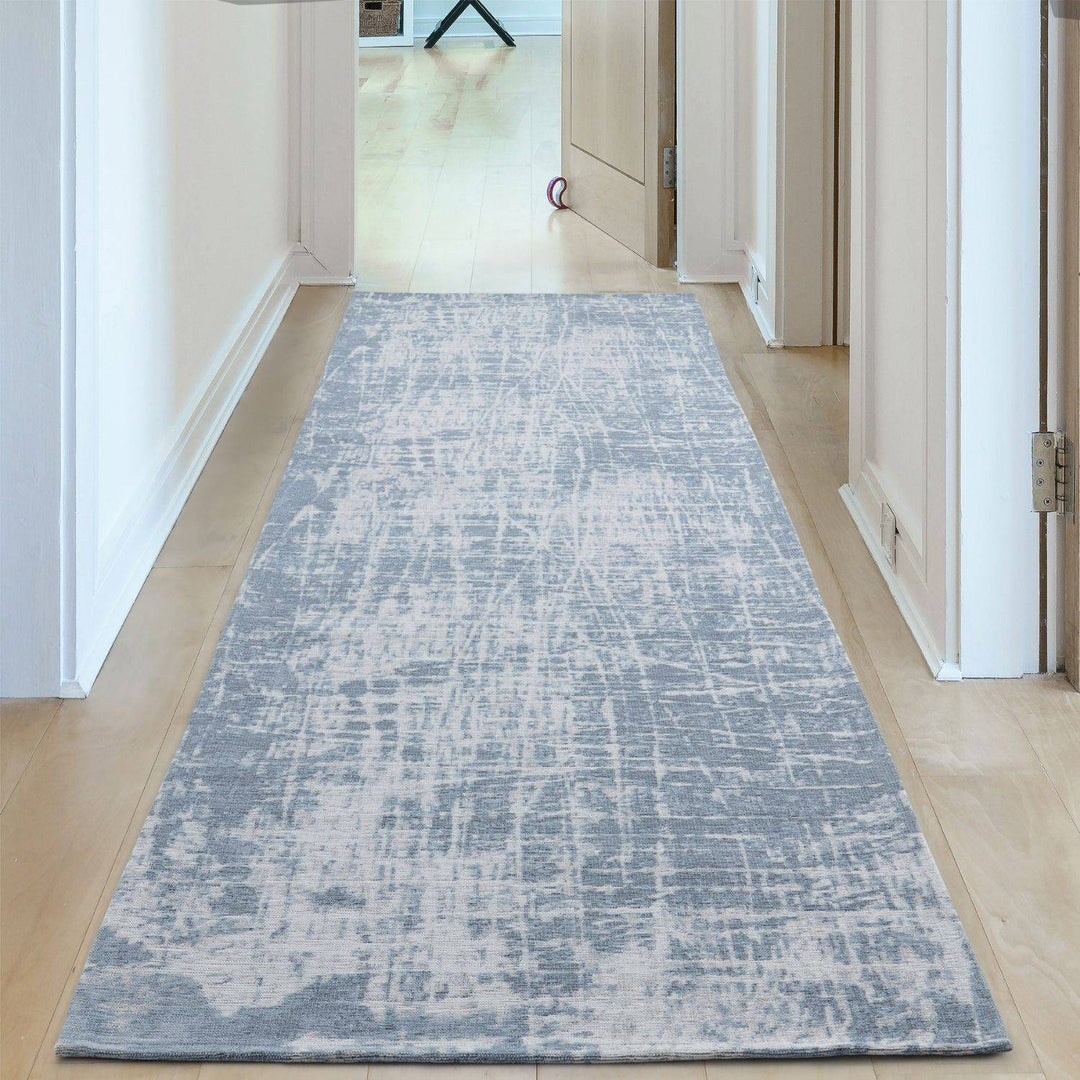 Machine Washable Flatweave Rug Striped Blue